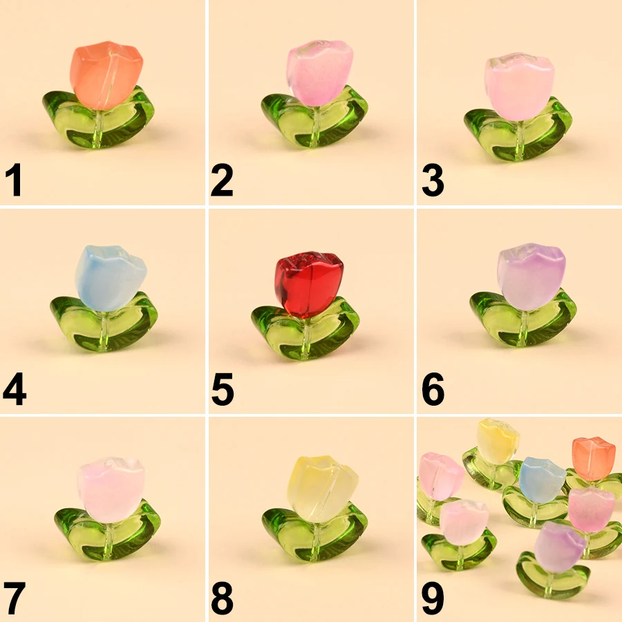 14mm Tulips Flower Lampwork Glass Beads Combination Multicolor Loose Beads DIY Bracelets Jewelry Making