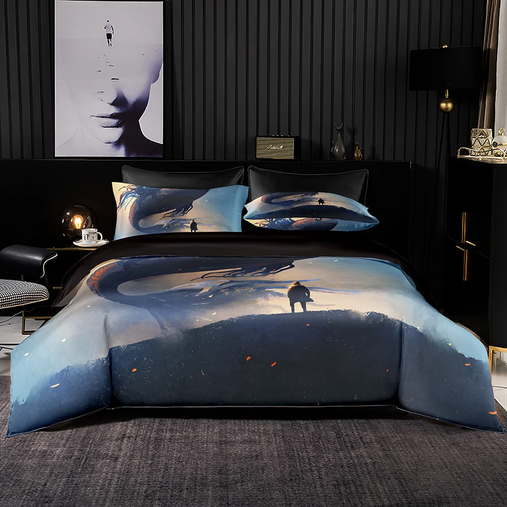 

Battlefield Bedding Set 2/3pcs,Dragon Slayer Pattern Duvet Cover,1-2 Pillowcases with Dragon Background for Queen King Size Set