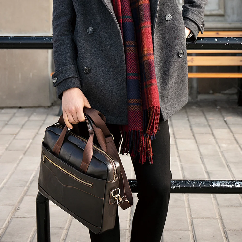 OYIXINGER Men's Bag Genuine Leather Briefcase Business Laptop Bag For 14.1Inch Laptops New Fashion Cowhide Laptop Bags For Male
