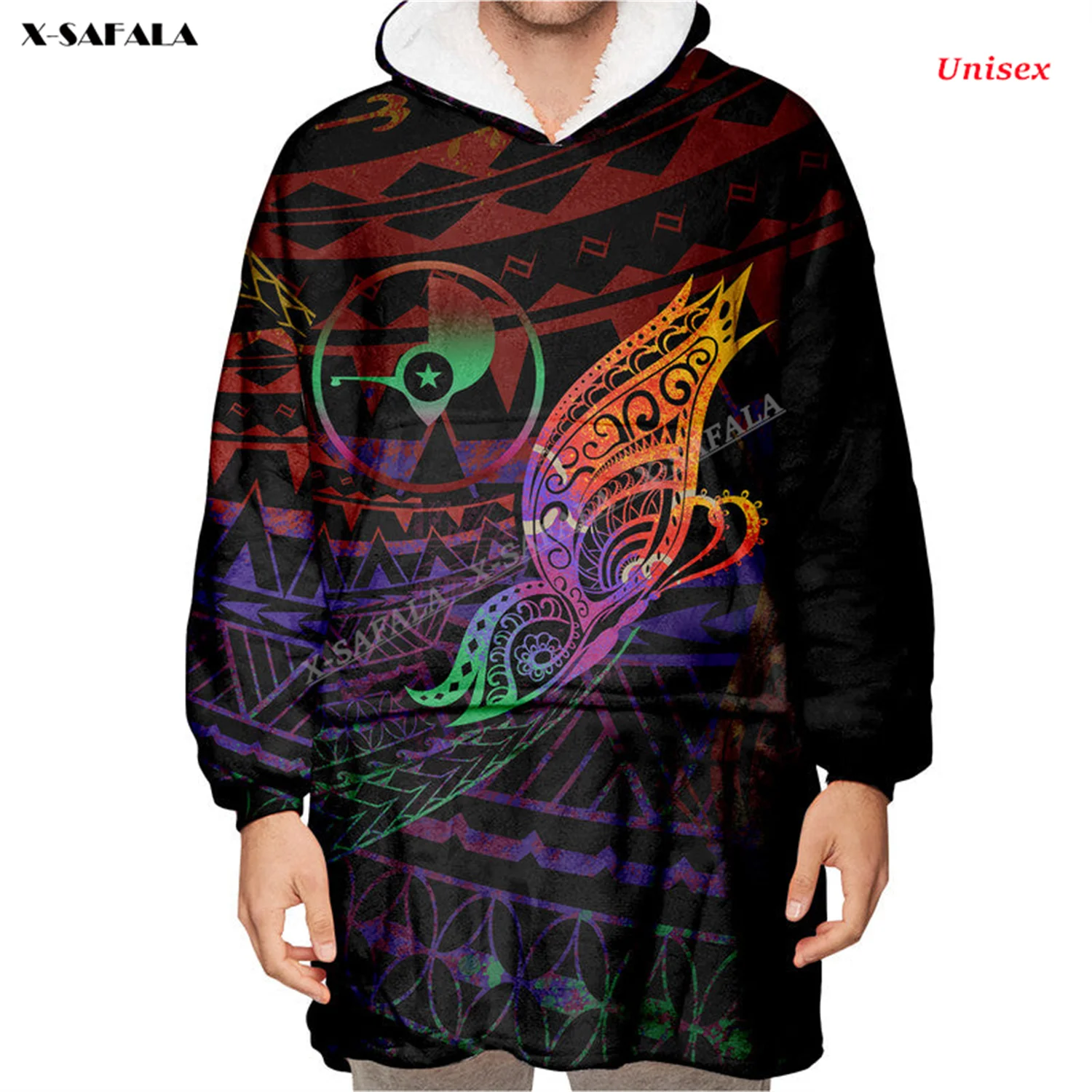 Yap Polynesian Butterfly Gift 3D Print Winter Oversized Hooded Wearable Blanket Robes Thicker Flannel Cotton Men Female Pajamas