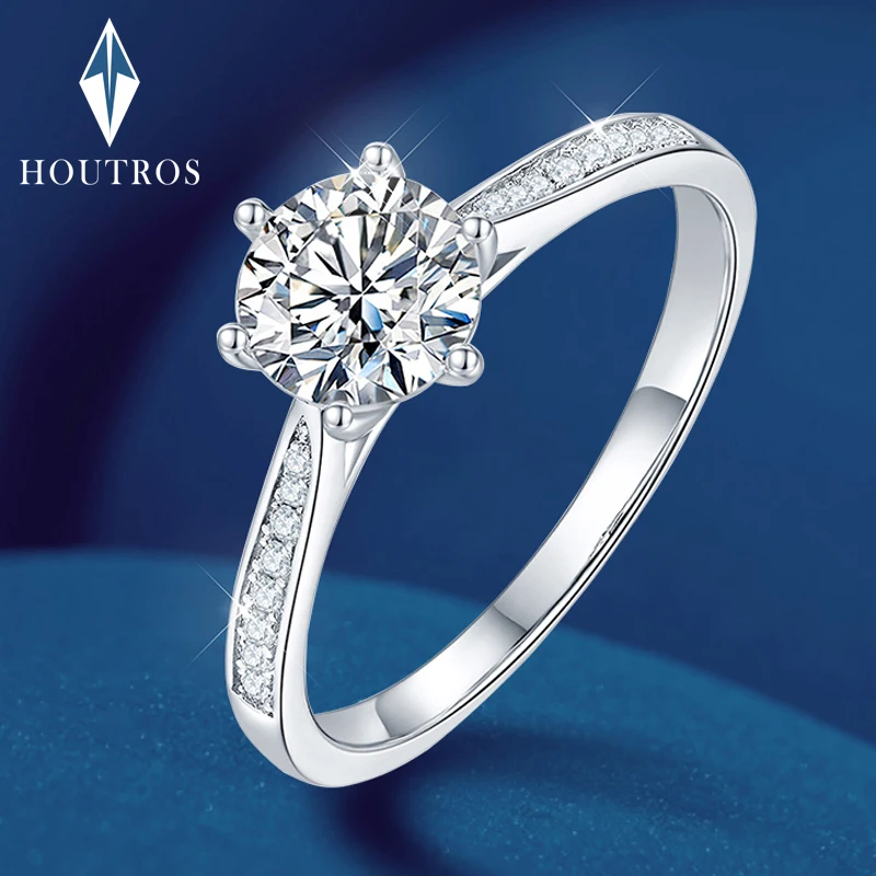 

Houtros 0.5-3CT Classic Moissanite Wedding Ring for Women 925 Sterling Silver D Color VVS1 Brilliant Diamond Engagement Band GRA