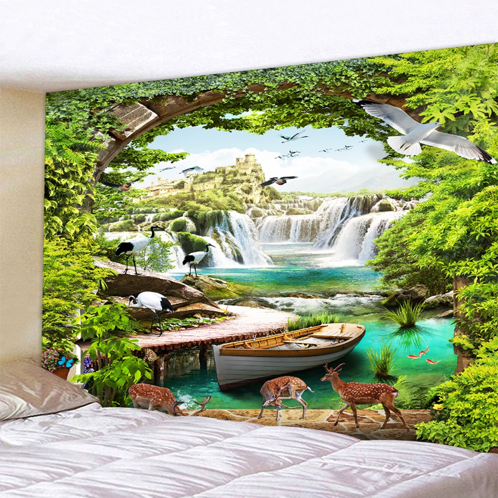 

Fantasy Forest Scenery Outside The Window Wall Hanging Tapestry Art Deco Blanket Curtain Hanging At Home Bedroom Living Room