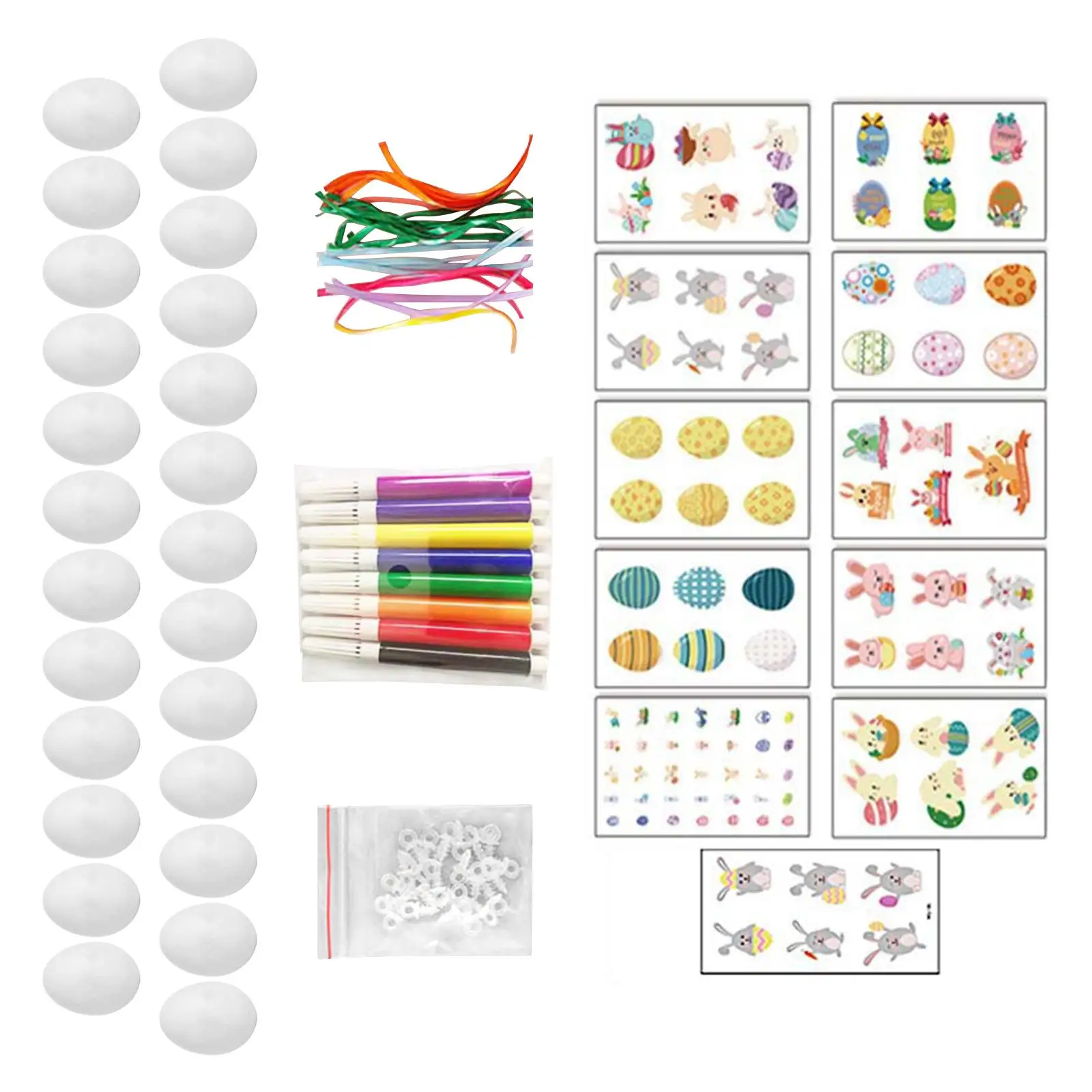White Blank Easter Eggs Craft Kit with Ribbon Ornaments Painting Craft Set
