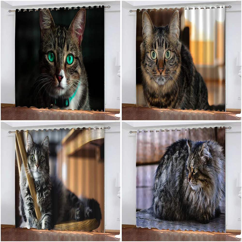 

Занавески с 3D рисунком домашних животных, кошек, домашний декор, затемняющие занавески для домашних животных в гостиную, занавески с раздел...