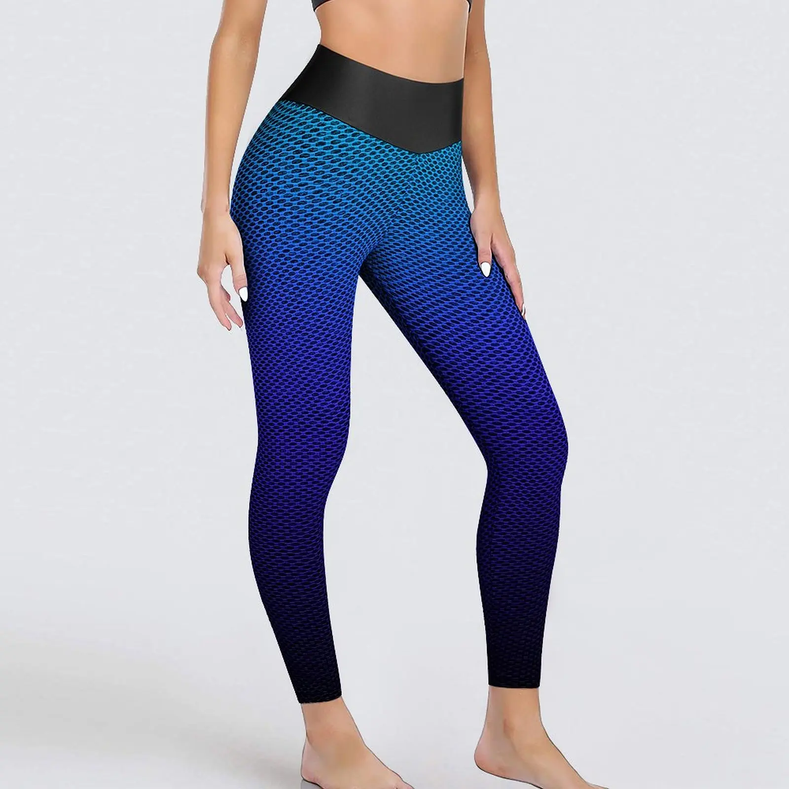 

Colorful Ombre Yoga Pants Sexy Modern Aqua Blue Indigo and Black Printed Leggings Push Up Fitness Leggins Casual Sports Tights