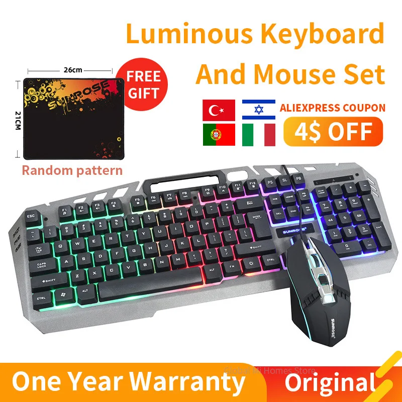 

Sunrose Gaming Backlight Keyboard Mouse Set USB 3000dpi USB Desktop Keyboard Classic for PC Laptop Notebook Office Home