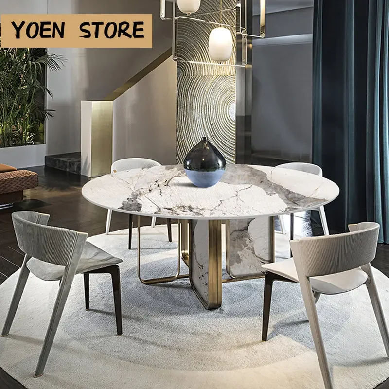 

Luxury Slate Dining Table And Chair Combination Household Small Apartment Round Table Minimalist mesa de jantar furniture GY50CZ