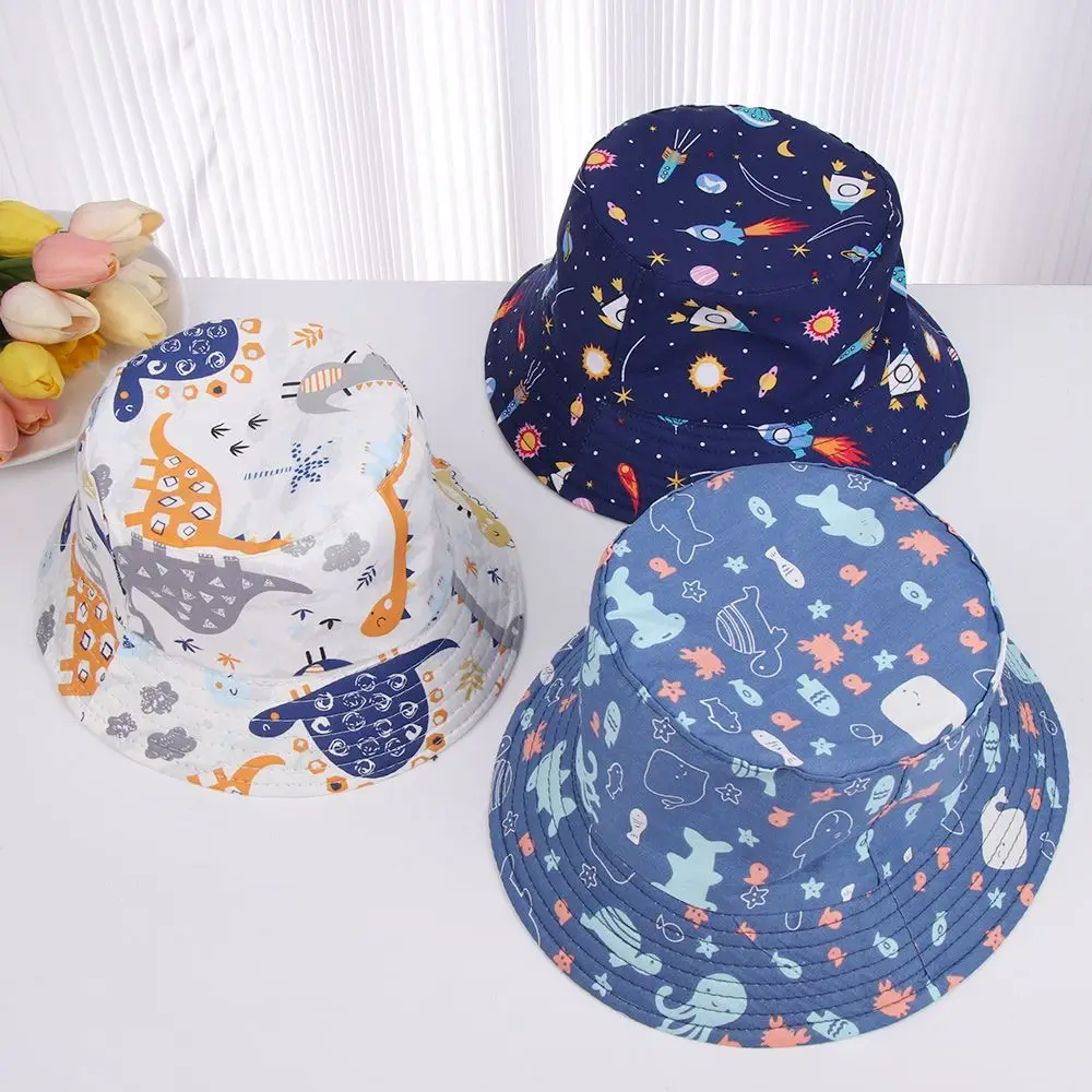 

Dinosaur Print Baby Bucket Hat Cute Cartoon Cotton Children Fisherman Cap Toddler Boys Girls Summer Beach Sun Hats Panama Cap