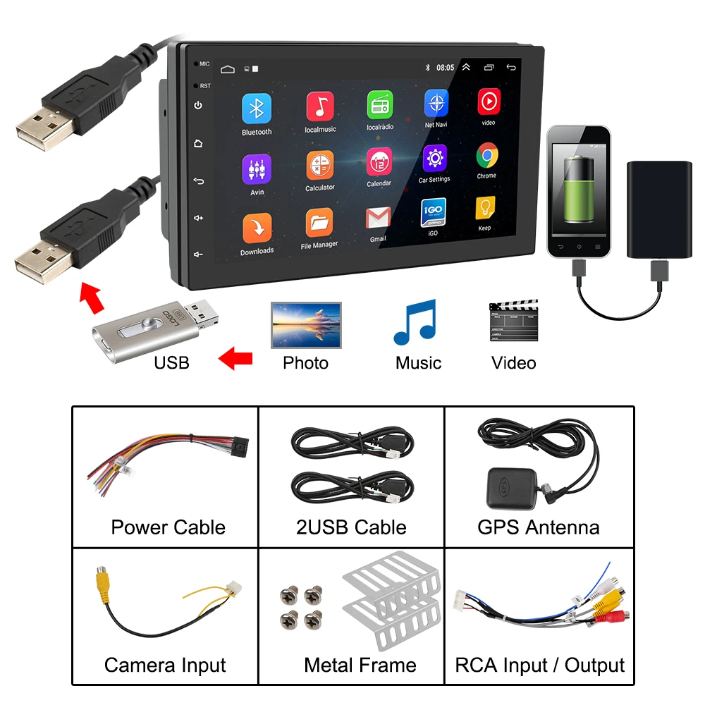 GPS-навигация Android 10 0 Bluetooth WiFi 1 + 16 Гб 7/8/9/10 дюймов HD сенсорный экран MP5 видеоплеер