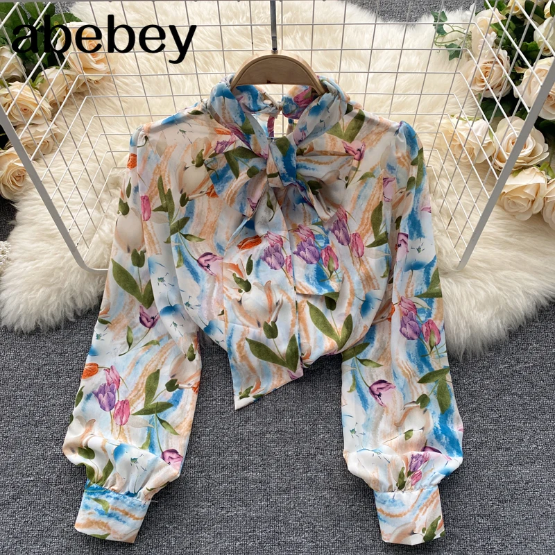 

Female Design Print Blouse Fashion Scarf Collar Long Sleeve Casual Tops 2021 New Chic Streetwear Korean Autumn Blouses