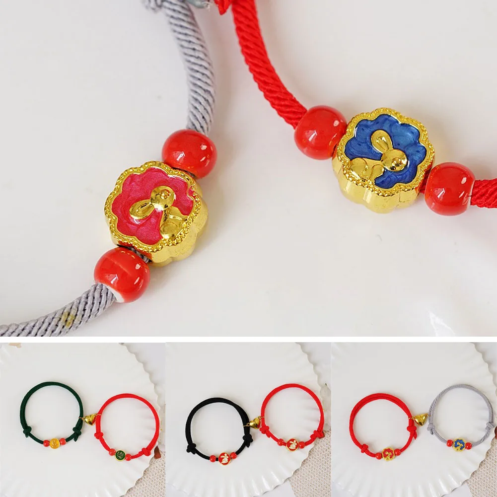 

2023 Rabbit Year DIY Arts Crafts Bracelet Gift Magnetism Rope Weave Lucky Zodiac Jade Rabbit For Woman Lovers Bracelets Jewelry