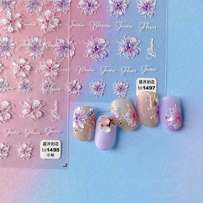 

3D наклейка для ногтей, цветущая искусственная наклейка, гравировка, слайдер, наклейки для ногтей, стиль Френч, маникюр