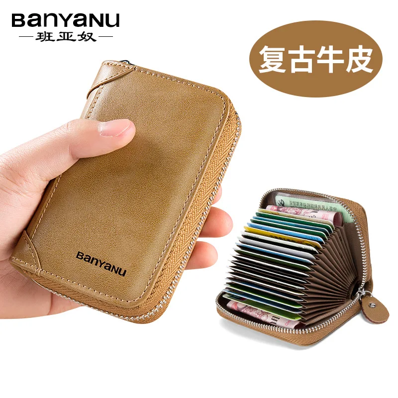 Genuine Leather Men Wallets Multi Slot Anti Demagnetization Zipper Small Women Bag Ultra Thin Driver's License Card Holder Purse
