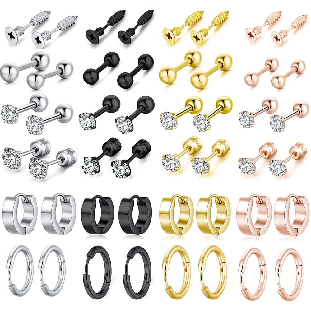 

1 Pair Different Types Shape Unisex 4 Colors Stainless Steel Piercing Earring For Women Men Punk Gothic Barbell Earrings