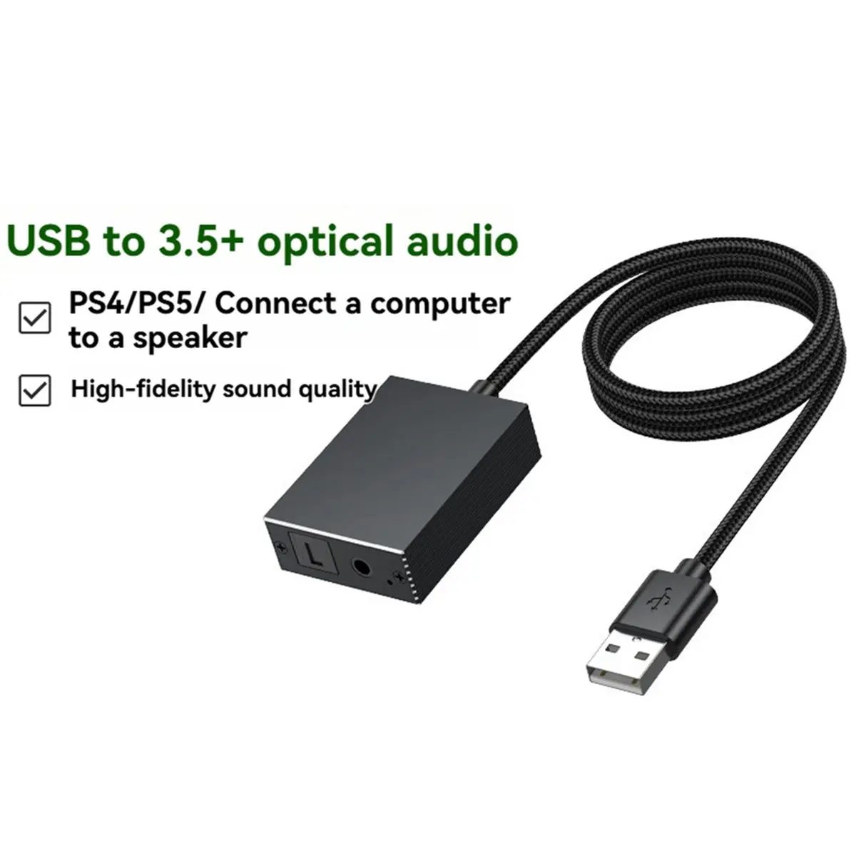 Фото (A23G) USB-адаптер-конвертер для оптического аудиовыхода SPDIF Toslink и 3,5 мм аудиовыхода для PS5, PS4, телевизора, ПК, ноутбу №3