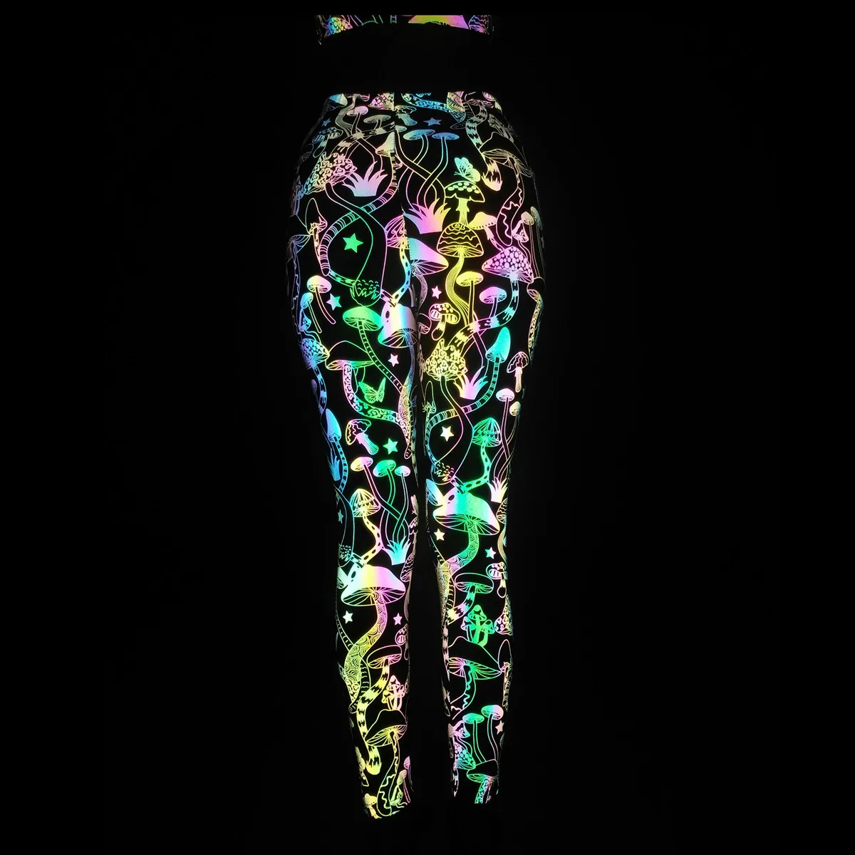 

CHRLEISURE Colorful Reflective Leggings Women's High Waist Sports Leggings Colorful Laser Pants Lifts Buttocks Female