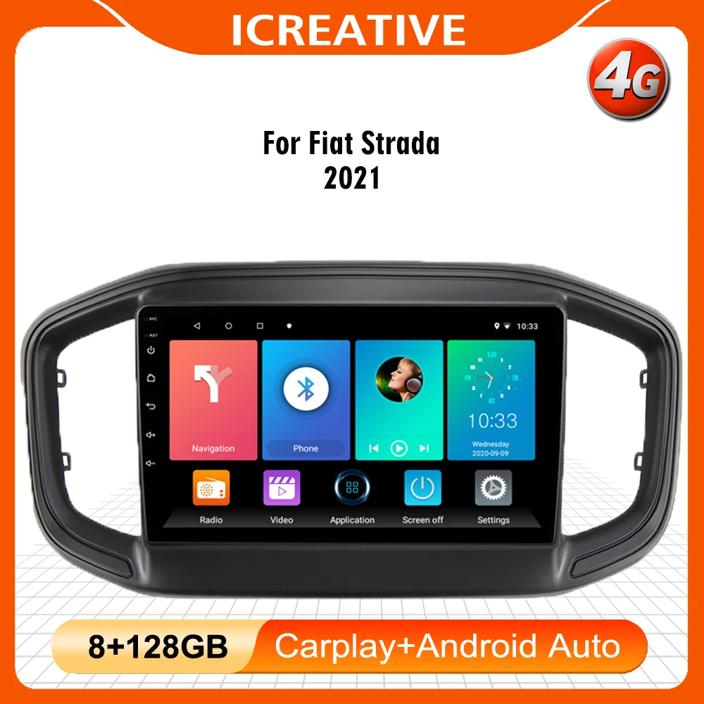 

For Fiat Strada 2021 9 INCH 2 Din Android 4G Carplay Car Multimedia Player Wifi Navigation GPS Head Unit With Frame BT