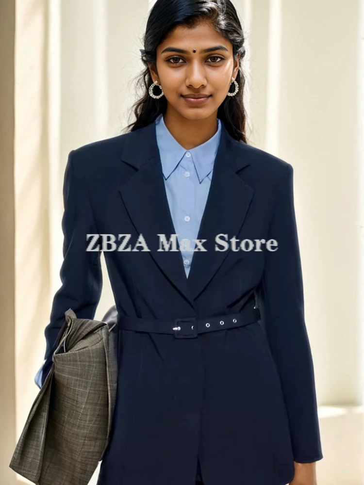 ZBZA женский пиджак на заказ с поясом облегающий стиль брюки длиной до щиколотки
