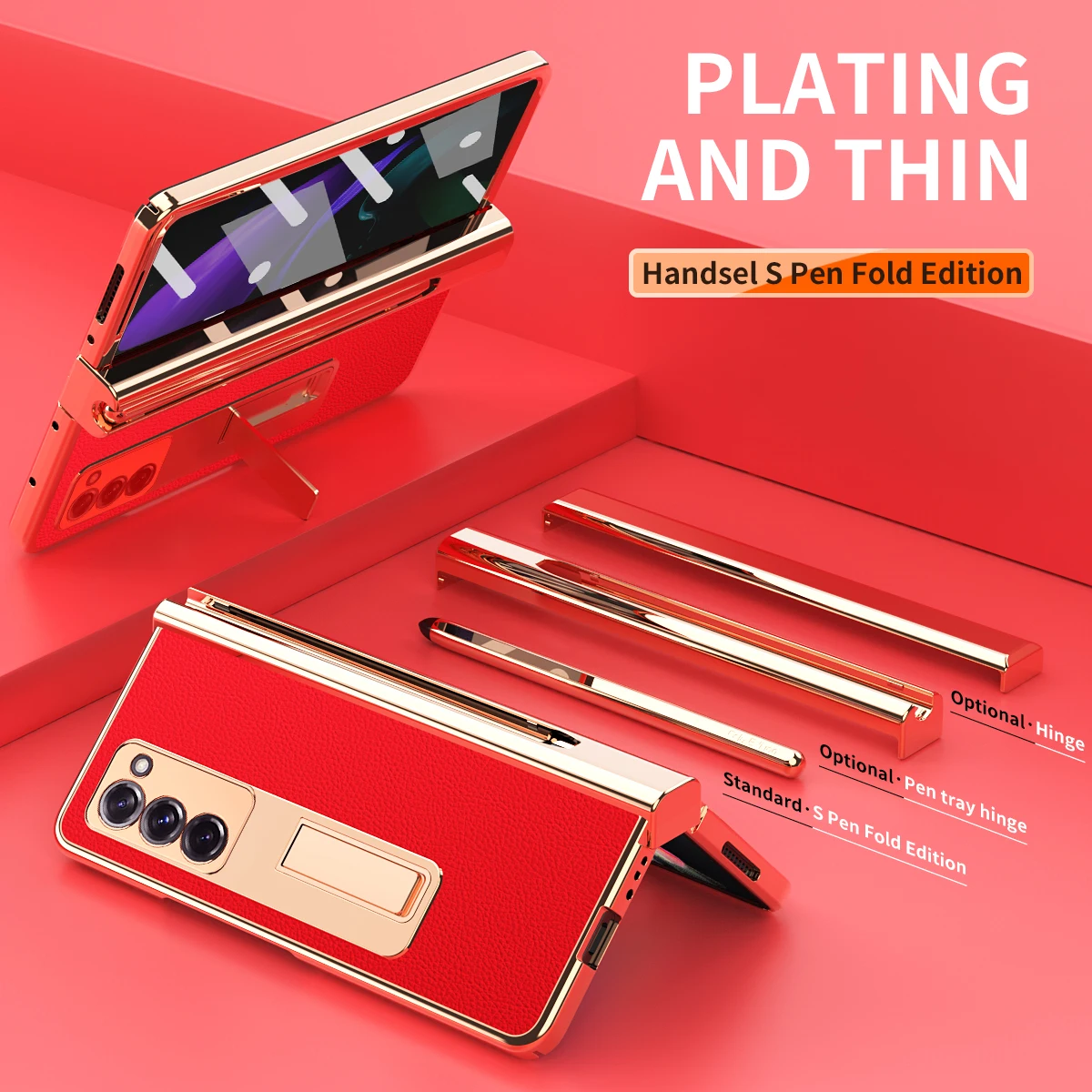 

Anti-Knock Plating Leather Case for Samsung Galaxy Z Fold 3 Fold3 5G Fold 2 with Pen Holder Tempered Glass Protector Film Capa