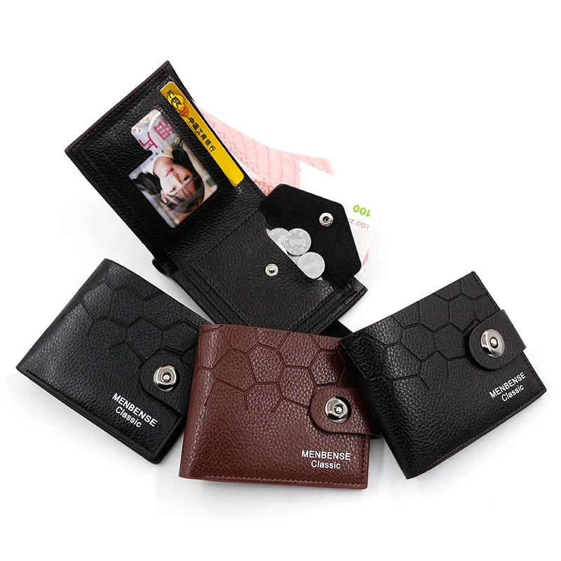 

Fashion Casual Stone Pattern Men's Wallet Short Magnetic Buckle Simple Thin Leather Clip Silver Pouch Zero