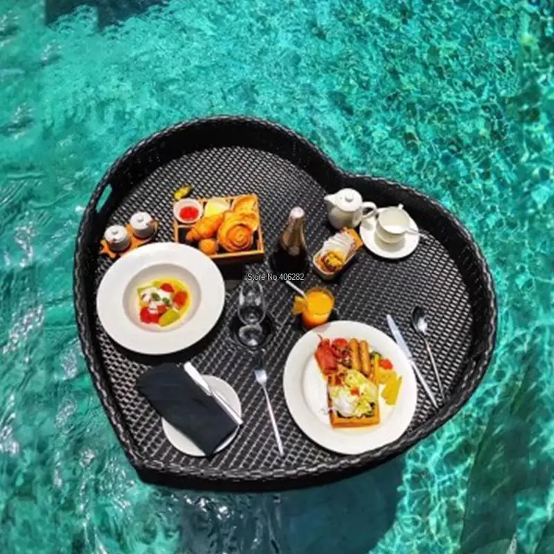 Балийский поднос из ротанга плавающий для бассейна завтрака послеобеденный чай