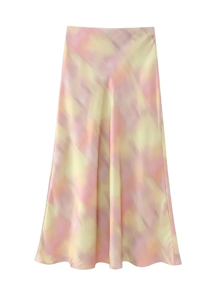 

Womens 2023 Summer Fashion Tie-Dye Print Long Skirts Za Girls Elegant Stain Feeling Skirt Female High Waist Back Zipper Skirt