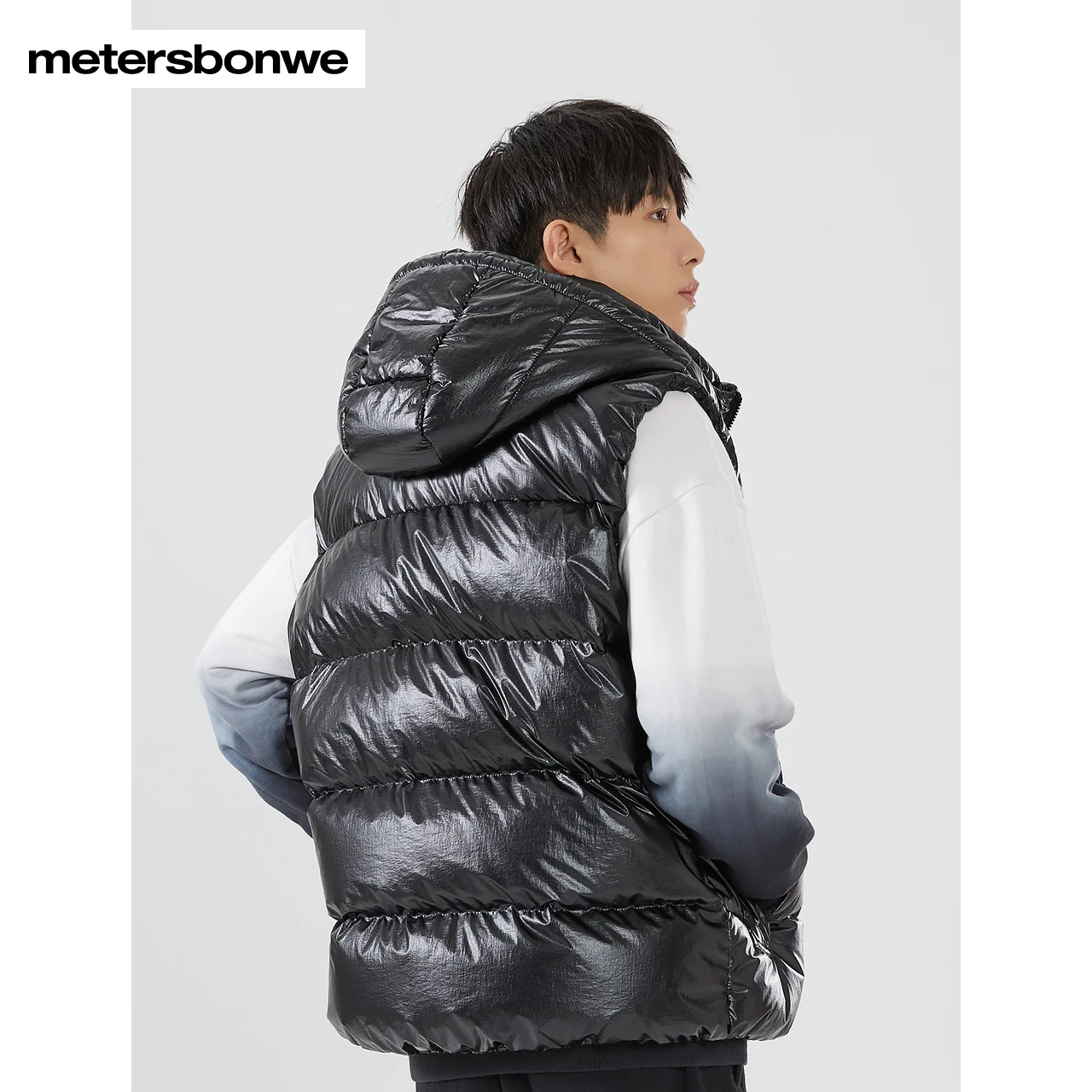 Metersbonwe Trend Camouflage Color Down Vest For Man Loose 90% Gray Duck Down Hooded Warm Wear Winter Outwear Down Vest