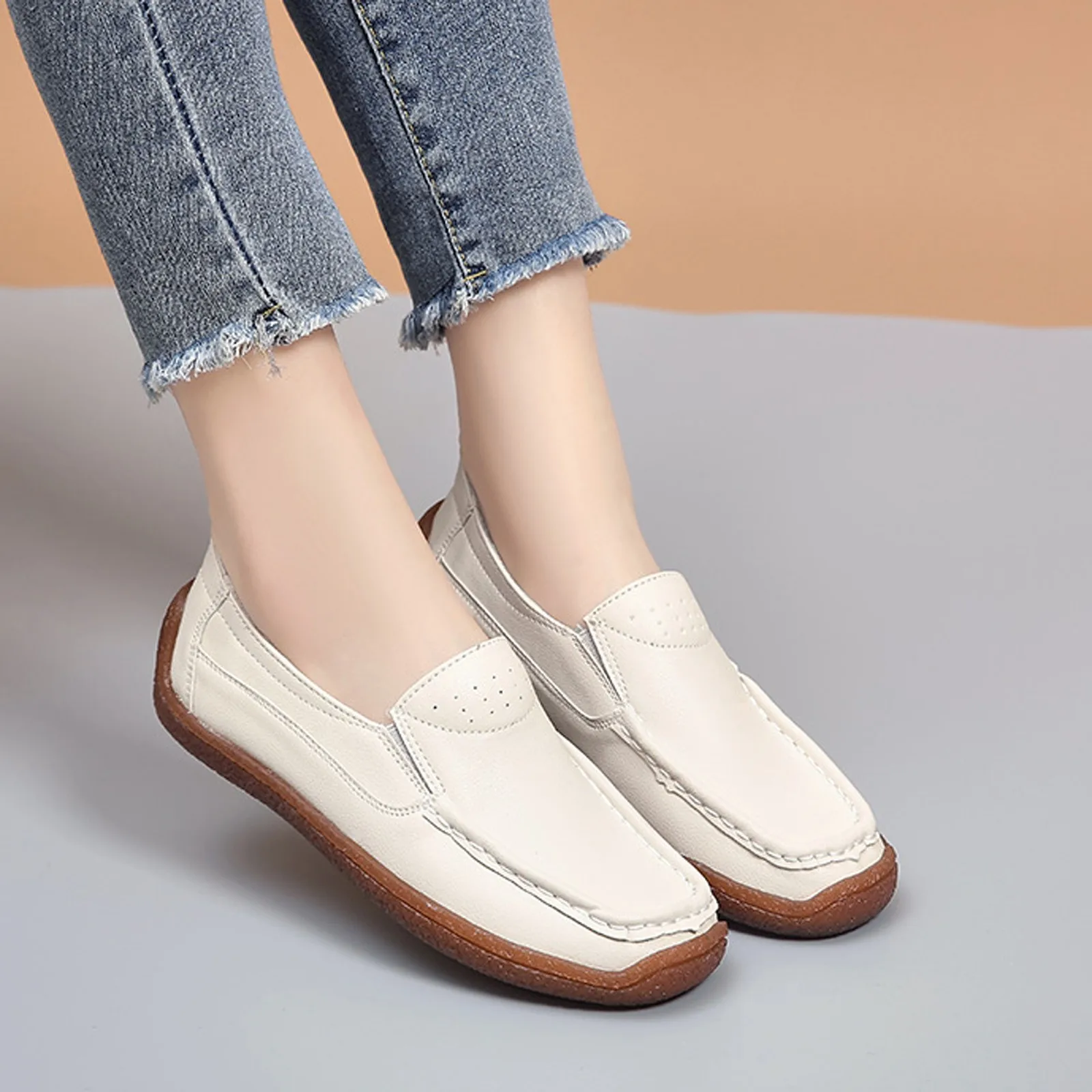 

Women Breathable Solid Color Flat Round Toe Comfortable Slip On Casual Single Shoes Comfortable Female Lazy Shoes туфли