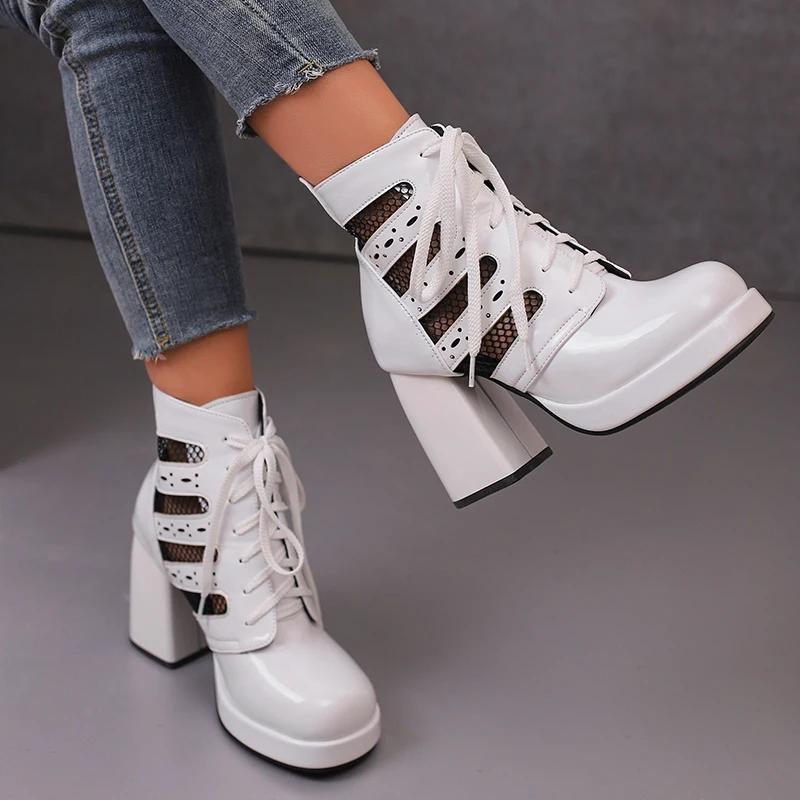 Женские летние ботинки Abkle на платформе 2024 Лоскутные сетчатые туфли шнуровке из