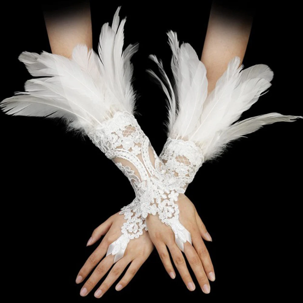 

Natural Feather Sleeve Cuffs Gloves Party Cosplay Lace Wrist Cuffs Fur Sleeve Furry Accessories Carnival Stage Show Costume