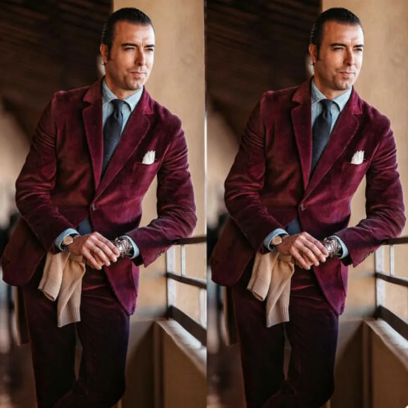 Мужской бархатный теплый пиджак из 2 предметов