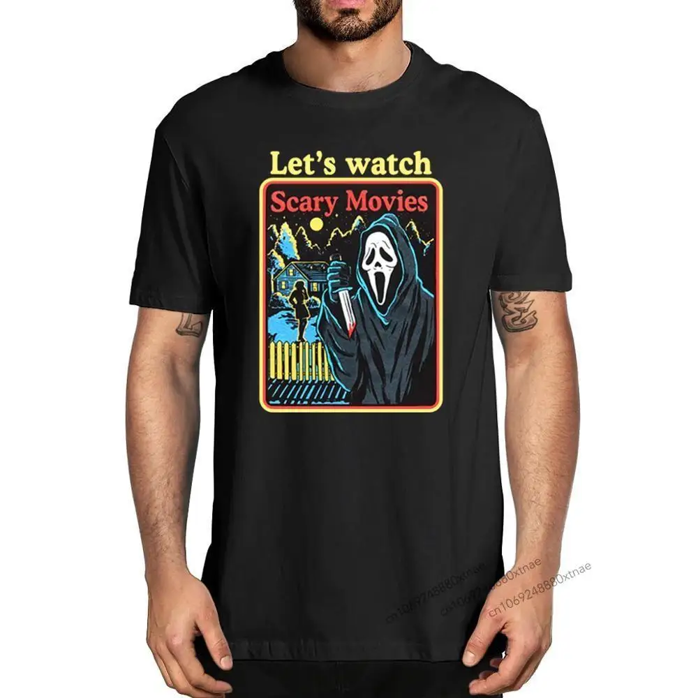 

Scream Movie Ghost Face Let's Watch Scary Movies Horror Movie Men's 100% cotton T-Shirt women soft Hallowmas top tee