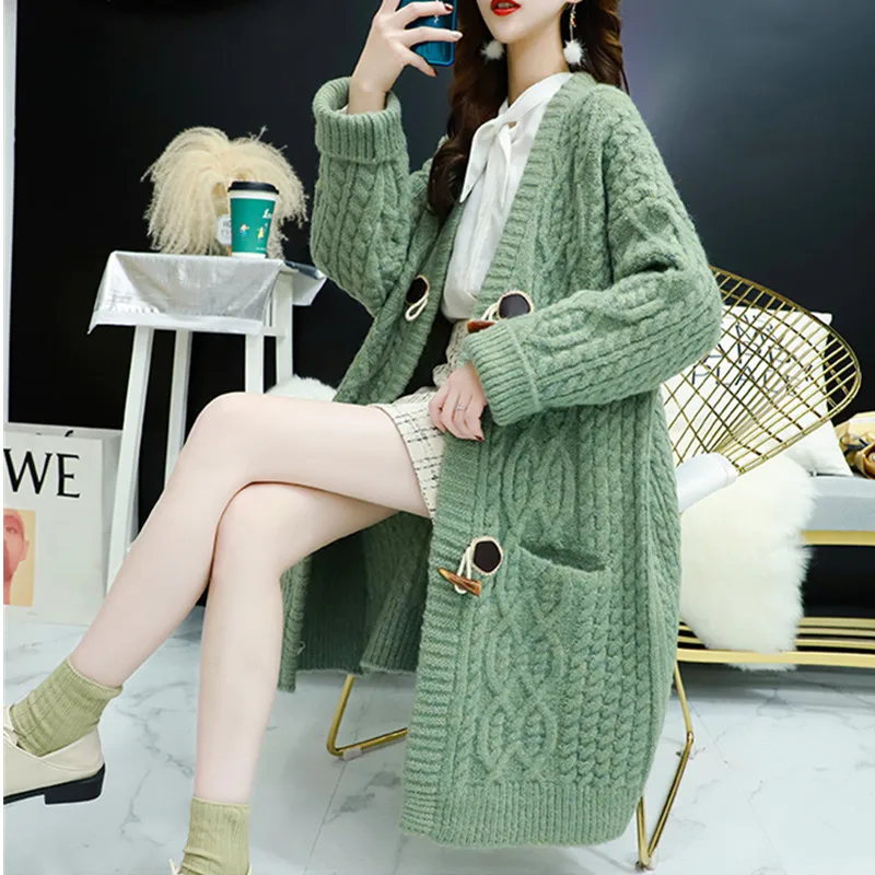 

Kintted Cardigan Women Long Jacket Autumn Winter Green Crochet Loose Long Sleeve Woman Sweater 2022 Warm Jumper Causal Cardigans