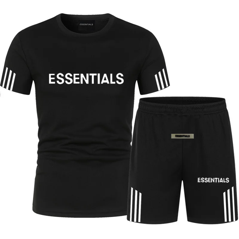 

22S Summer Essentials Mesh Set Men Women Short Sleeve Shorts O Neck T-Shirt Breathable Brand Running Basketball Short Sleeve Set