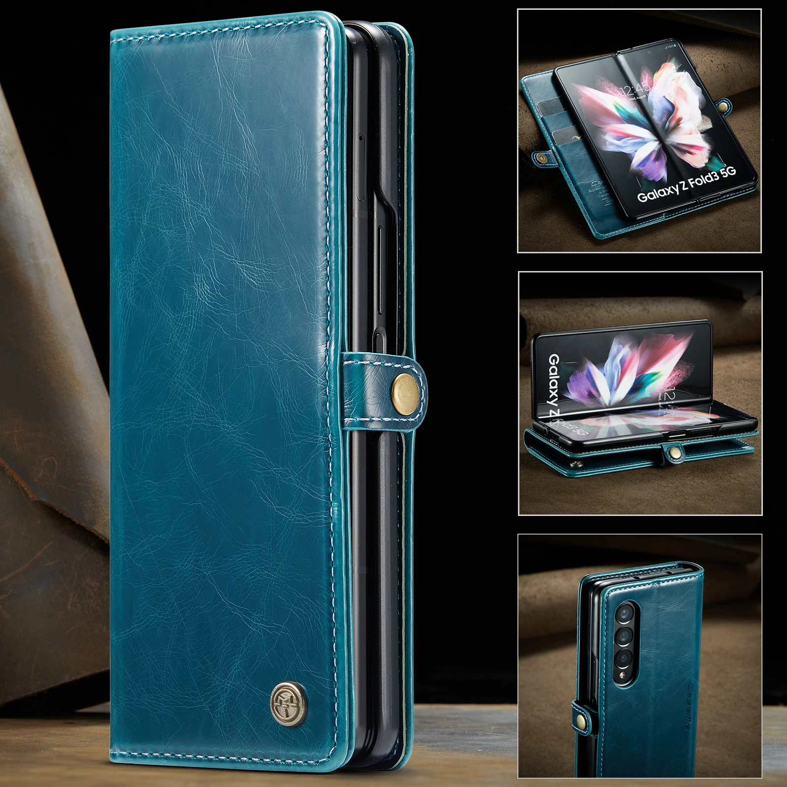 

Магнитный кожаный чехол для Samsung Z Fold 3 с рисунком Crazy Horse со слотом для карт и кошельком с пряжкой защитный чехол Z Flip3 Flip Z3