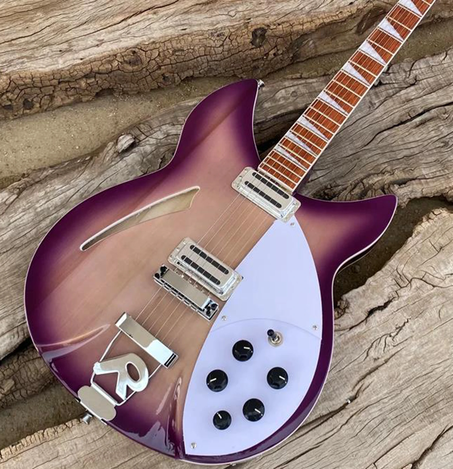 

Custom 330 360 Purple Burst,6 String Semi Hollow body Electric Guitar,Tailpiece Bridge, Rosewood fingerboard,3 Toaster Pickups