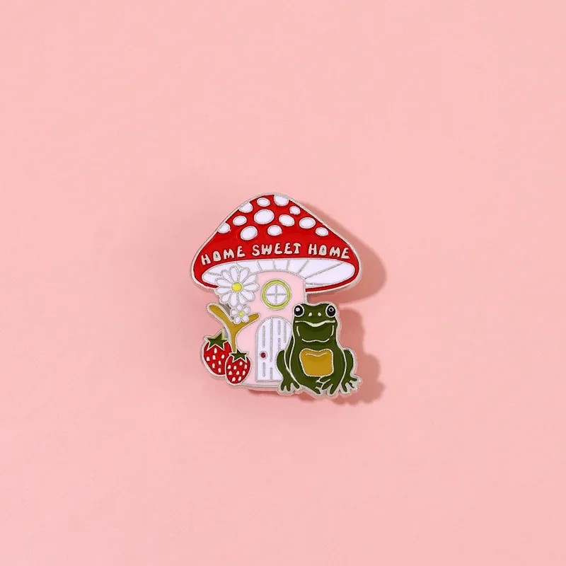 

XM-funny Cute mushroom frog brooch corsage lapel pin cute cartoon backpack clothes lapel pin decorative badge