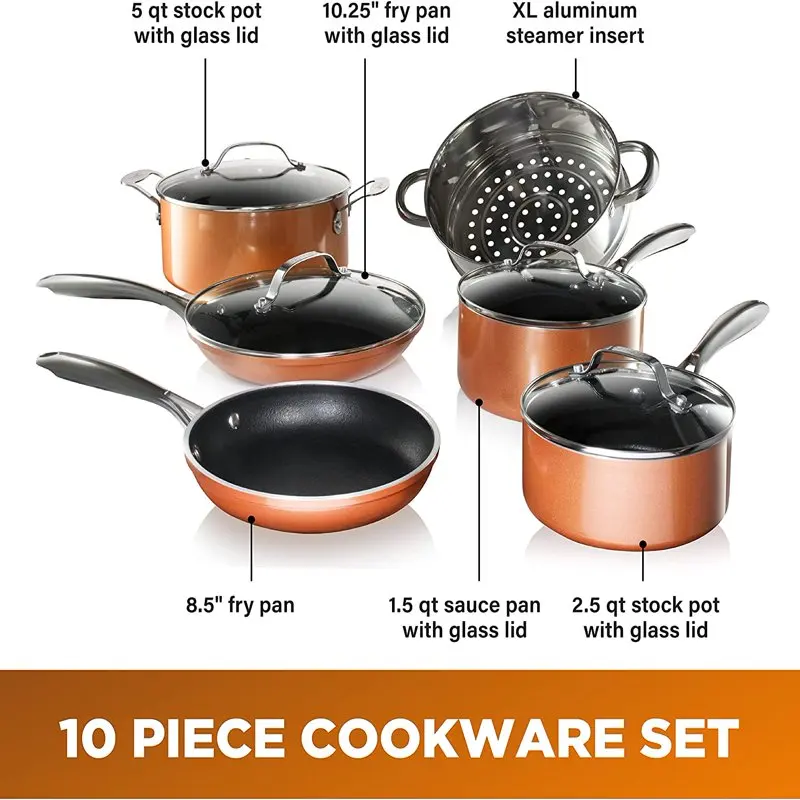 

2023 New NEW Cast Pots and Pans Set, 10 Piece Cookware with Nonstick Diamond Surface, Includes Frying Pans, Stock Pots, Saucepan