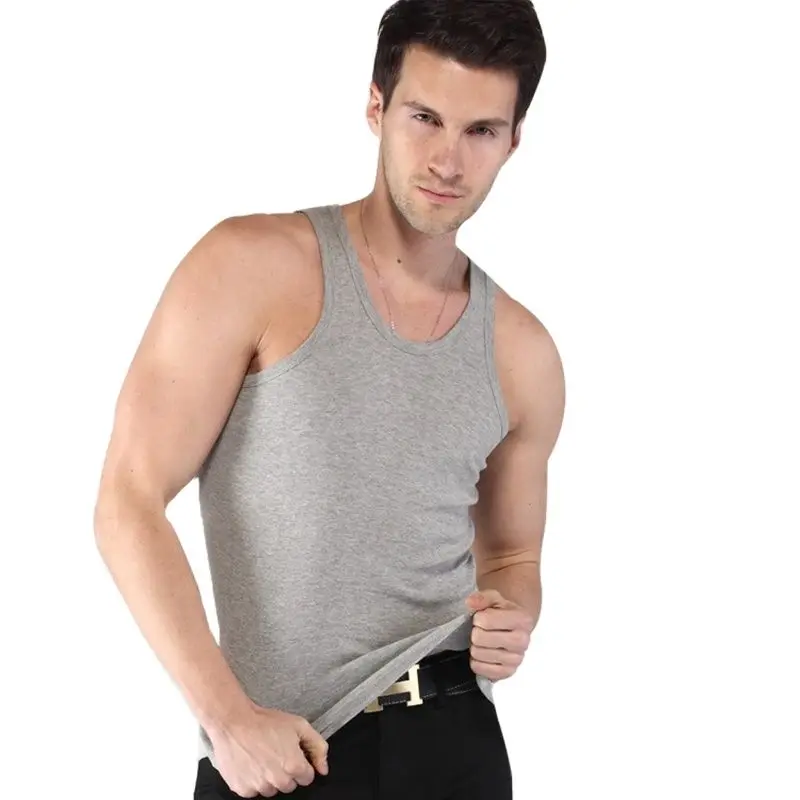 2021 Men's Pure Cotton Undershirt Solid Color Seamless Underwear Close-fitting Broad Shoulders V Neck Vest Comfortable T-shirt