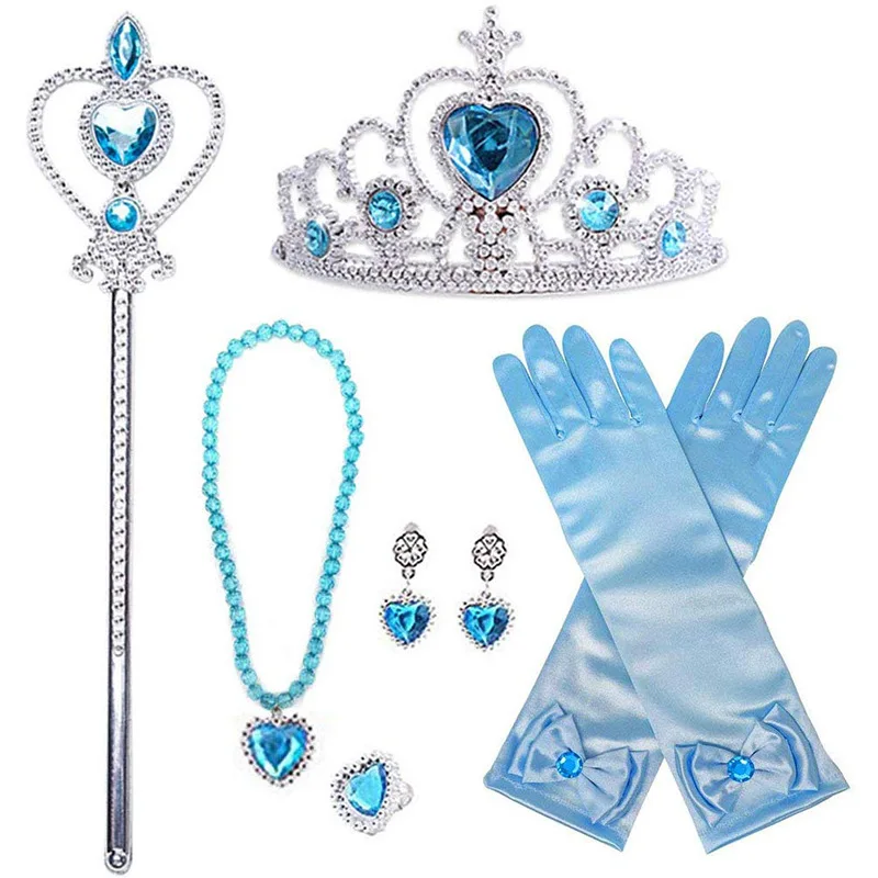

Маленькая девочка Принцесса Аврора Косплей Костюм реквизит синяя Корона волшебная палочка серьги ожерелье кольца перчатки набор карнавал...