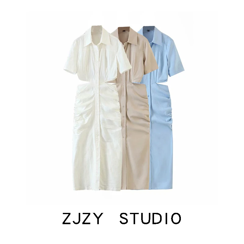 

European and American women's new hollowed out waist resort shirt dress