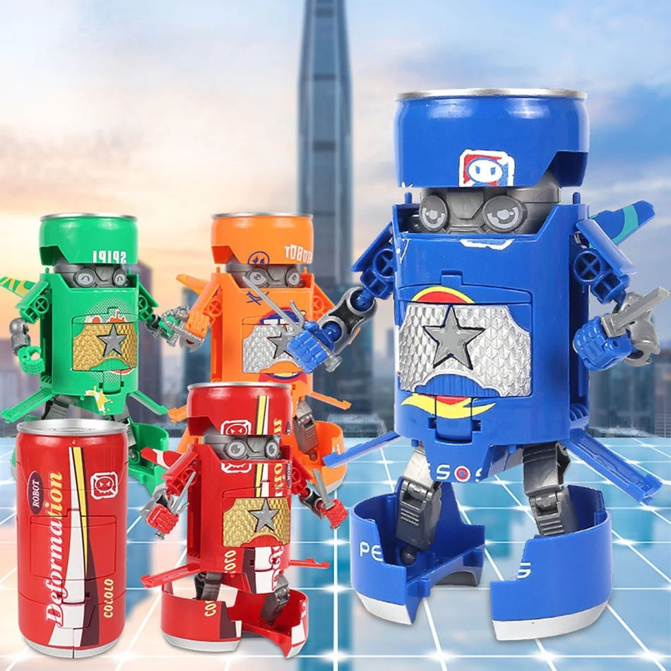 

SUNINTOY Creative Deformed Soda Robot Warrior Model Beverage Can Deformation Toys City Action Figures Robots For Boys Adult Gift