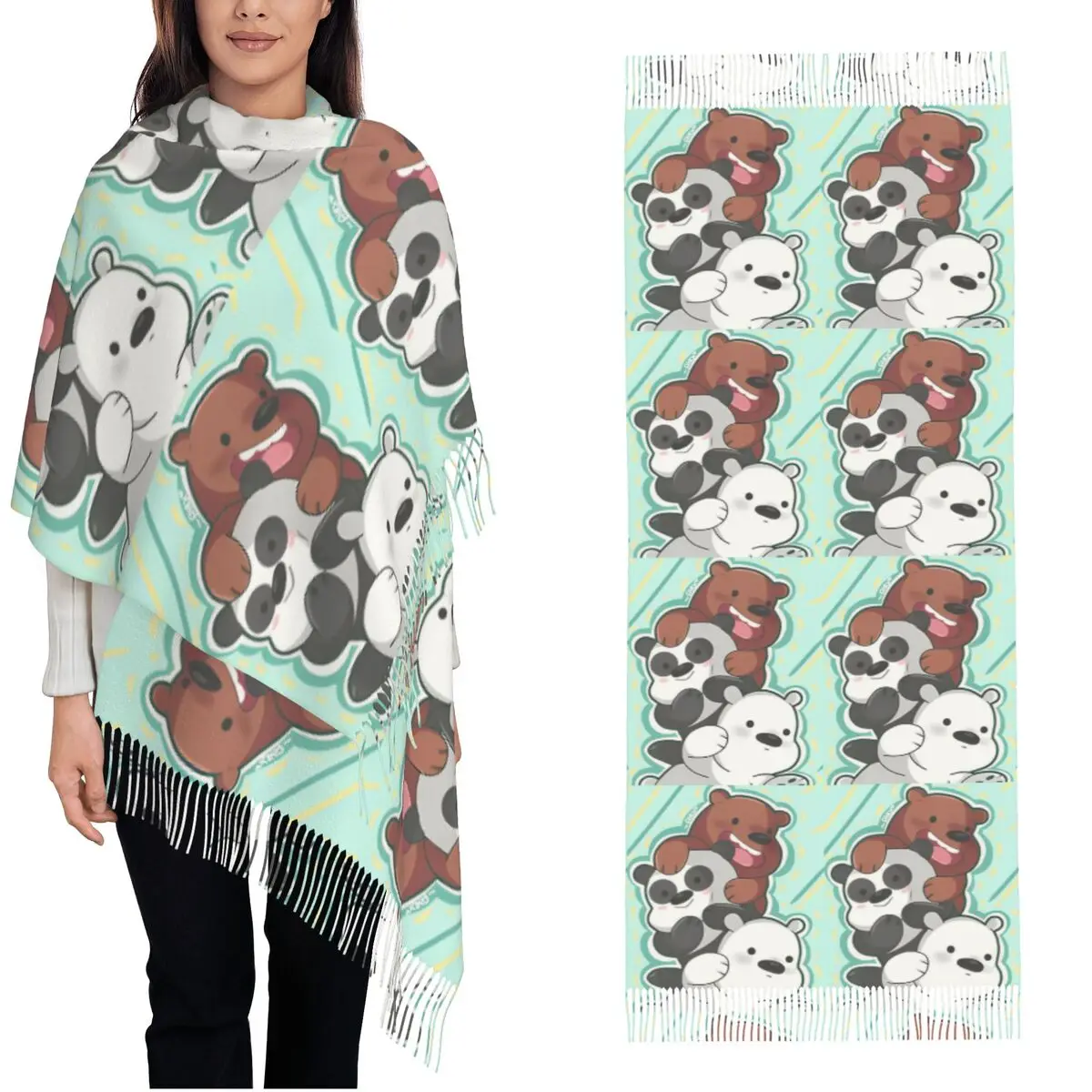 Женский шарф с кисточкой We Bare Bears Panda длинная зимне-осенняя шаль и накидка