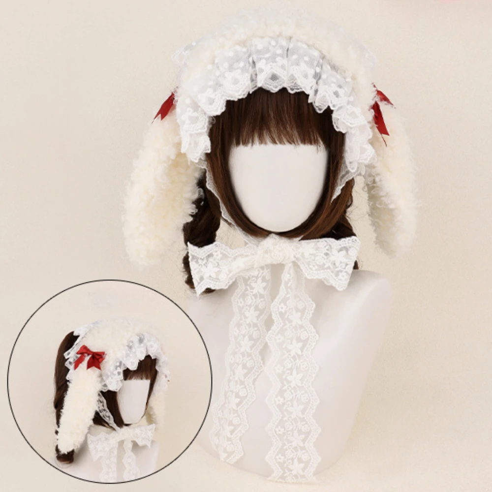 Японская милая пушистая шапка с заячьими ушками повязка для волос в стиле Лолиты