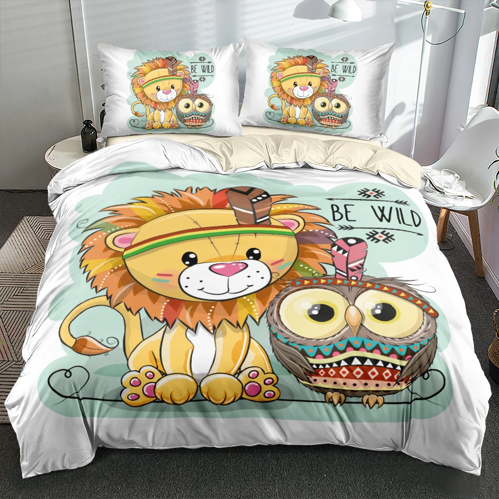 

3D Cartoon Lion Elk Duvet Cover Set Child Bed Set Cute Bedclothes Pillow Cases Quilt Cover Set Twin Double Queen King Sizes