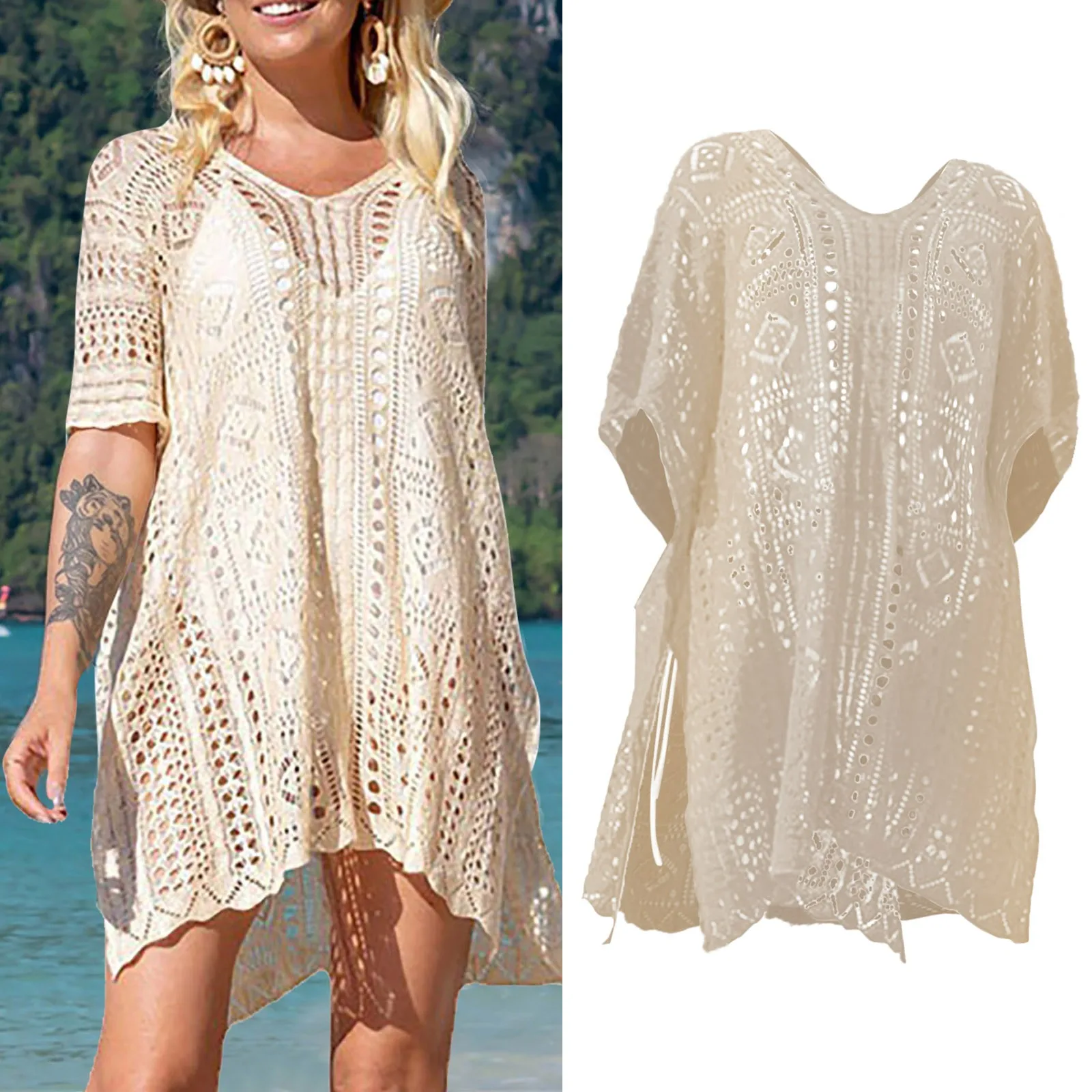 

Alsol Lamesa Women's Bathing Suit Cover Ups Crochet Cover Up For Swimwear Beach Solid Swimsuit swiming Hawaii Micro Bikinis