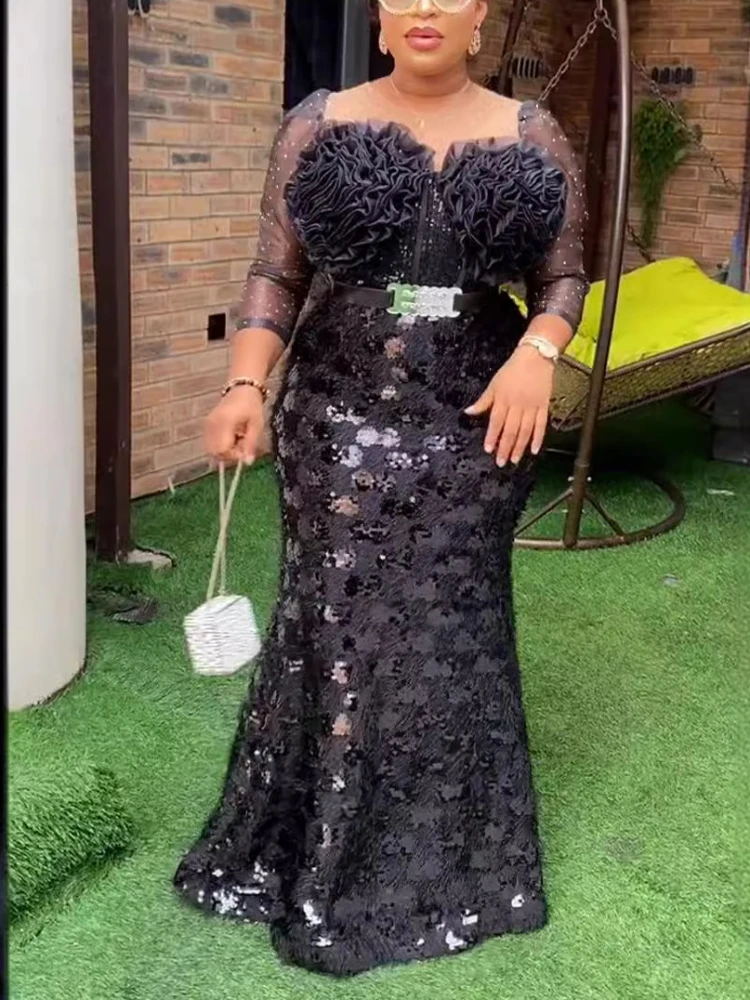 Женское роскошное платье макси с блестками для свадебной вечеринки длинное