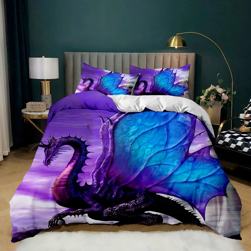 

Magical Dinosaur Bedding Set Fire Dragon Comforter Cover Jungle Animals Pattern Duvet Cover Kids Boys Soft Polyester Quilt Cover