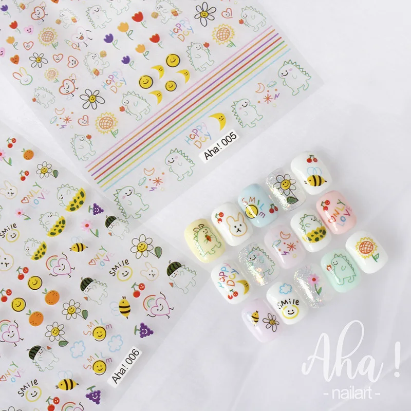 

1pc Cartoon Kawaii Dinosaur Bear Animal Nail Art Sticker Rabbit Floret Ultra-thin Japanese Decal Self Adhesive Manicure Decor