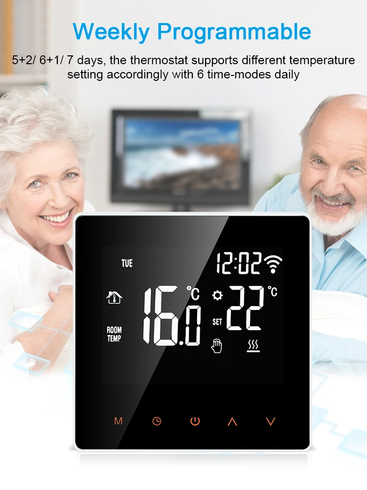 

Warm Floor Thermostat LCD Touch Screen WiFi Smart Thermostats Program For Water Gas Boiler Traction Regulator Remote Controller